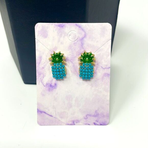 Blue Pineapple Post Studs Earrings - Picture 2 of 6